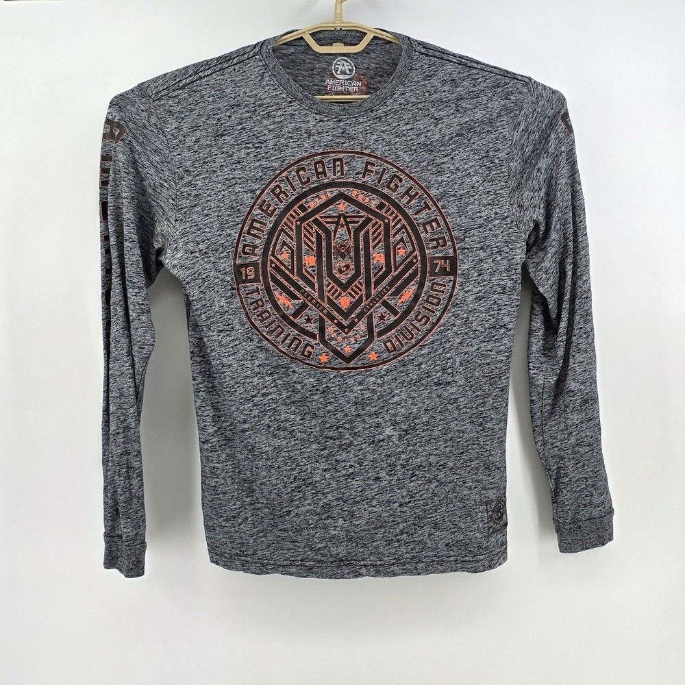 American Fighter Mens Large Long‎ Sleeve Gray Training Division Graphic Shirt